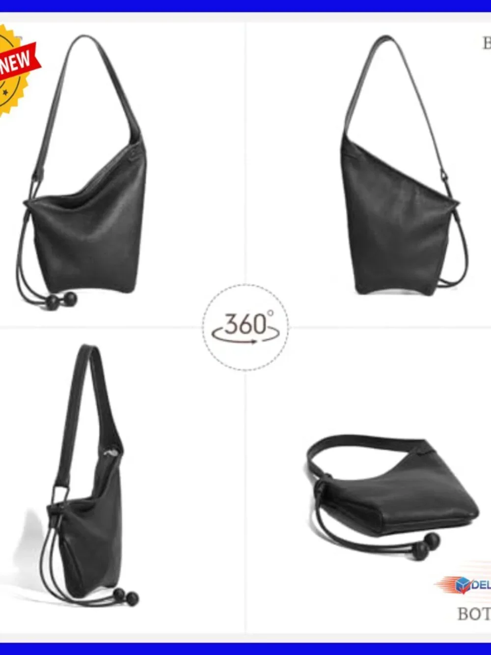 Genuine Leather Hobo Tote Bag with Adjustable Crossbody Strap